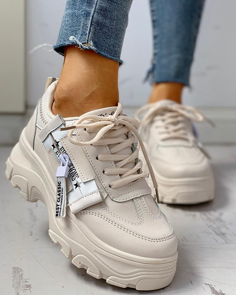 Pu Platform Lace-Up Casual Sneaker