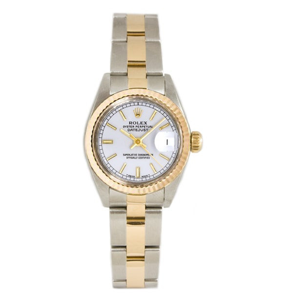 Pre-owned Rolex Ladies 26MM Datejust Stainless Steel & 18K Gold Oyster Braclet, Gold Fluted Bezel & A White Index Dial