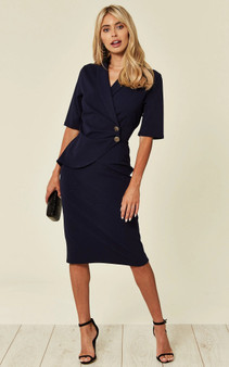 Navy Wrap Midi Dress