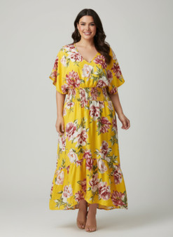 Mustard yellow smocked waist dress