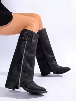 Trendy Black Leather Boots With Zipper