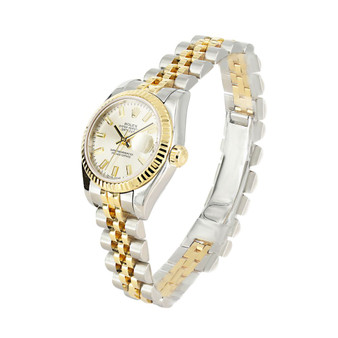 Pre-owned Rolex Stainless Steel/ 18k Gold Women Datejust Jubilee Braclet, Gold Fluted Bezel Watch