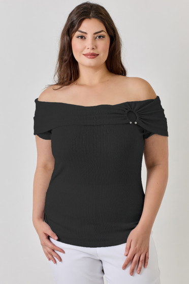 Plus Size Ots Pointelle Knit Rib Fold Over Top  2