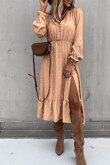 polka dot button midi dress