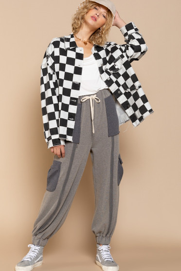 checkered denim jacket