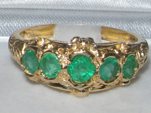 Exquisite Victorian Style, Natural Emeralds, Yellow Gold 9k