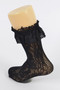 Sheer black lace socks featuring a double-layered ruffle trim and intricate floral pattern.