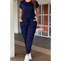Versatile short-sleeve jogger jumpsuit perfect for travel or casual outings.
