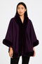 "Luxury purple faux fur trimmed shawl wrap, elegant plum winter cape for women, evening wear outerwear."