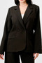 "Women's black wide-leg power suit for professional office wear."