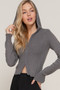 Contemporary women's cropped knit hoodie in heather grey.