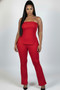 Plus Size Ultra-fine Ribbed Slit Tube Top & High-waist Flare Pants Set