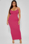 Full-length view of a woman in a body-contouring maxi dress with a streamlined silhouette.