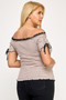 Plus Size Ots Knit Rib Striped Lace Edge Top