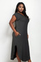 Plus Size Hidden Pocket Batwing Sleeve V Neck Long Dress-52333