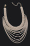 Elegant multi-layered tiered bib necklace with dark crystal strands.