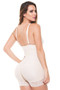 Beige lace-trim high-waist sculpting shapewear with front zip.