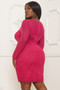 Bright pink mesh party dress with long sleeves, inner lining, and shimmering crystal accents.