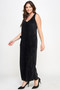 Textured black sleeveless jumpsuit.