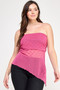 Plus-size fuchsia lattice mesh asymmetrical tube top.