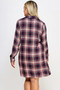 "Womens plaid long-sleeve wrap dress in merlot and navy with adjustable side tie - boutique fashion."