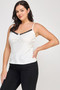 Versatile white Henley camisole with feminine lace trim, perfect for casual or dressed-up looks.