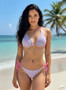 Tropical floral print triangle bikini with pink string ties - Women's beachwear boutique.