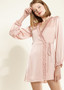 Satin long sleeve ruffle dress in rose.