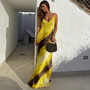 Golden amber watercolor long dress.