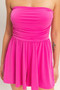 Fuchsia mini romper featuring gathered waist detail.