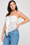 Ruffled white lace strapless blouse
