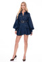 Dramatic puff sleeve denim utility dress.