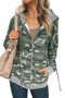 Camouflage Zipper Pocketed Drawstring Cotton Hoodie