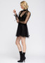 Women's Polka Dot Mesh Smocked Neck Flare Dress In Black