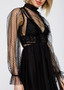 Women's Polka Dot Mesh Smocked Neck Flare Dress In Black
