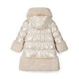 Adee Aurora Long Fur Trim Coat Stone Beige