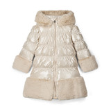 Adee Aurora Long Fur Trim Coat Stone Beige