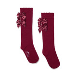 Adee Ariel Knee High Bow Socks Deep Cherry