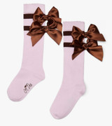 Adee Maeve Knee High Bow Socks Pink/Brown Adee Maeve Knee High Bow Socks Pink/Brown