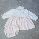 Deolinda Pinafore Dress & Top with Balloom Detail Pink/ White DBI25301 Deolinda Pinafore Dress & Top with Balloom Detail Pink/ White DBI25301