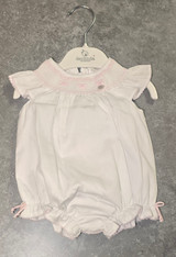 Deolinda Smocked Romper Bow Detail Pink/ White DBV26505