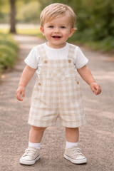 Pastels & Co Ansty Beige/ White Dungaree Set