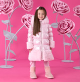 Adee Aurora Long Fur Trim Coat Pink
