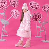 Adee Aurora Long Fur Trim Coat Pink