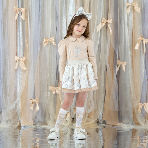 Adee Brie Bow Skirt Set Stone Beige