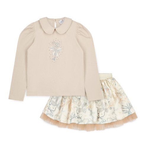 Adee Brie Bow Skirt Set Stone Beige