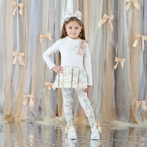 Adee Blake Bow Print Peplum Leggings Set Snow White