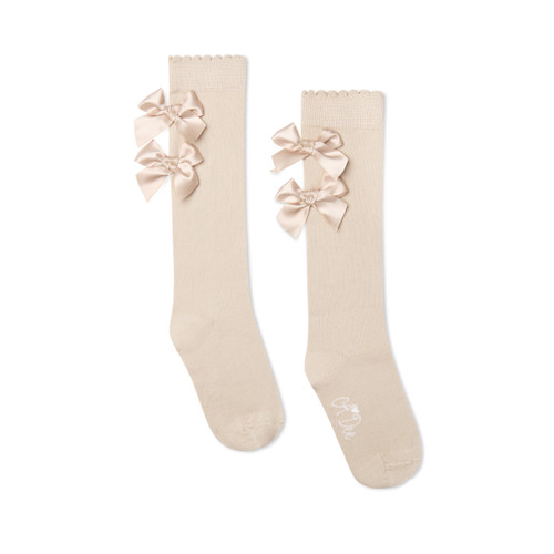 Adee Ariel Knee High Bow Socks Stone Beige