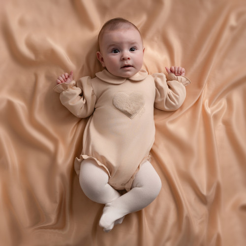 Little A Erin Fur Heart Romper Stone Beige