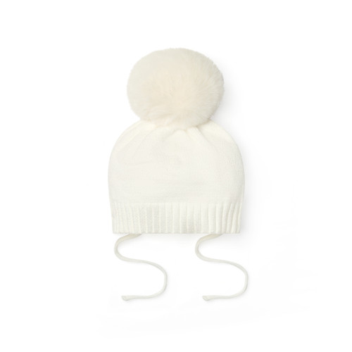 Little A Diamond Knitted PomPom Hat White